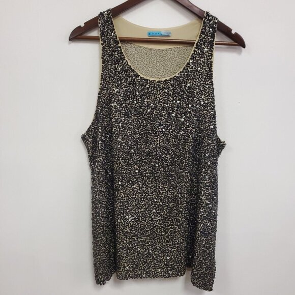 Alice + Olivia Womens Silk Sequin Tank Top Size L Black Glam Swiftie‎ Occasion - Picture 1 of 12